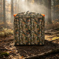 Abri de chasse camouflage extérieur personnalisable avec coins d'avertissement orange, vision à 270/360 degrés, tente de chasse imperméable