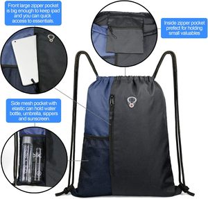 Zaino Leggero con Coulisse, Borsa Sportiva da Palestra Unisex Grande con 2 Tasche con Cerniera, Tasche <span class=keywords><strong>a</strong></span> Rete per Bottiglia d'Acqua, Tracolla - Product Image 4