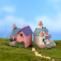 Pot Bunga Sukulen Lanskap Mikro Lumut Lukis Tangan Ramah Lingkungan dari Resin, Model Rumah Mini Bata DIY, Dekoratif