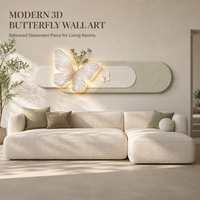 Peinture murale 3D nordique en relief avec papillon lumineux rétroéclairé, décoration murale sculpturale pour canapé et chambre, livraison directe OEM