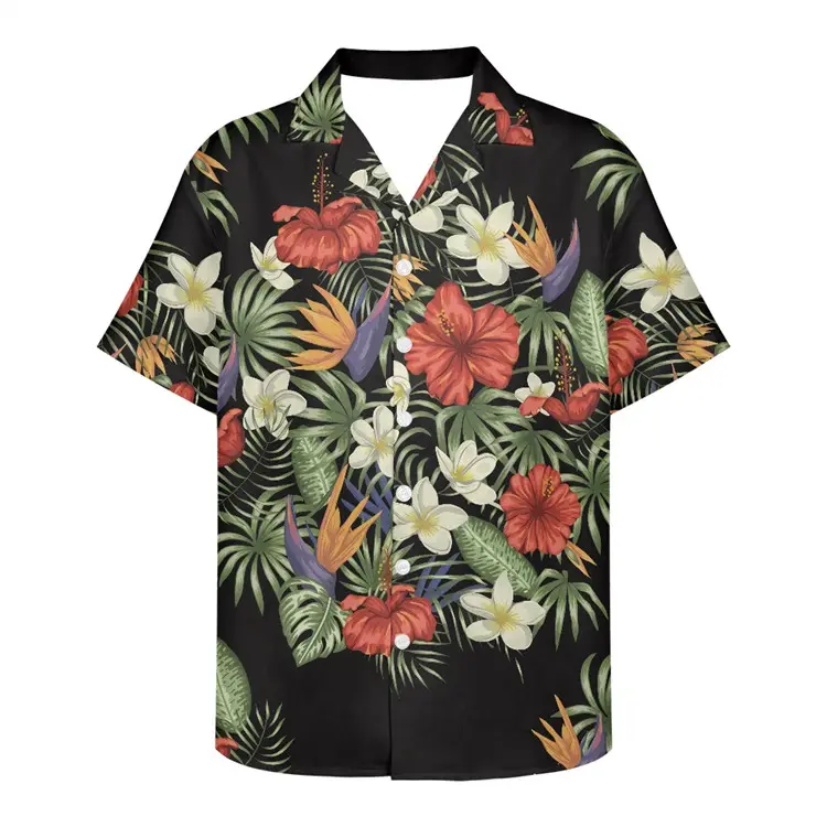 2022 Custom Stylish Hawaiian Tropical Flower Men's T-Shirts Short Sleeve Button Cover Up Size 2XS TO 5XL