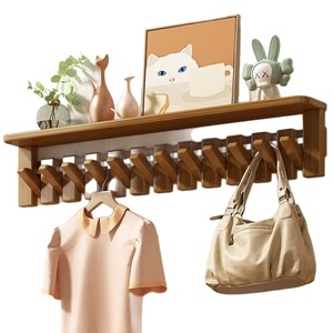 Perchero de pared de madera con estante, estilo teclas de piano, para colgar abrigos en dormitorio, entrada, organizador de almacenamiento, madera maciza - Product Image 5