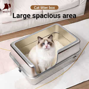 Bac à litière en acier inoxydable pour grand chat, bac à litière en métal extra large avec couvercle anti-fuite - Product Image 3