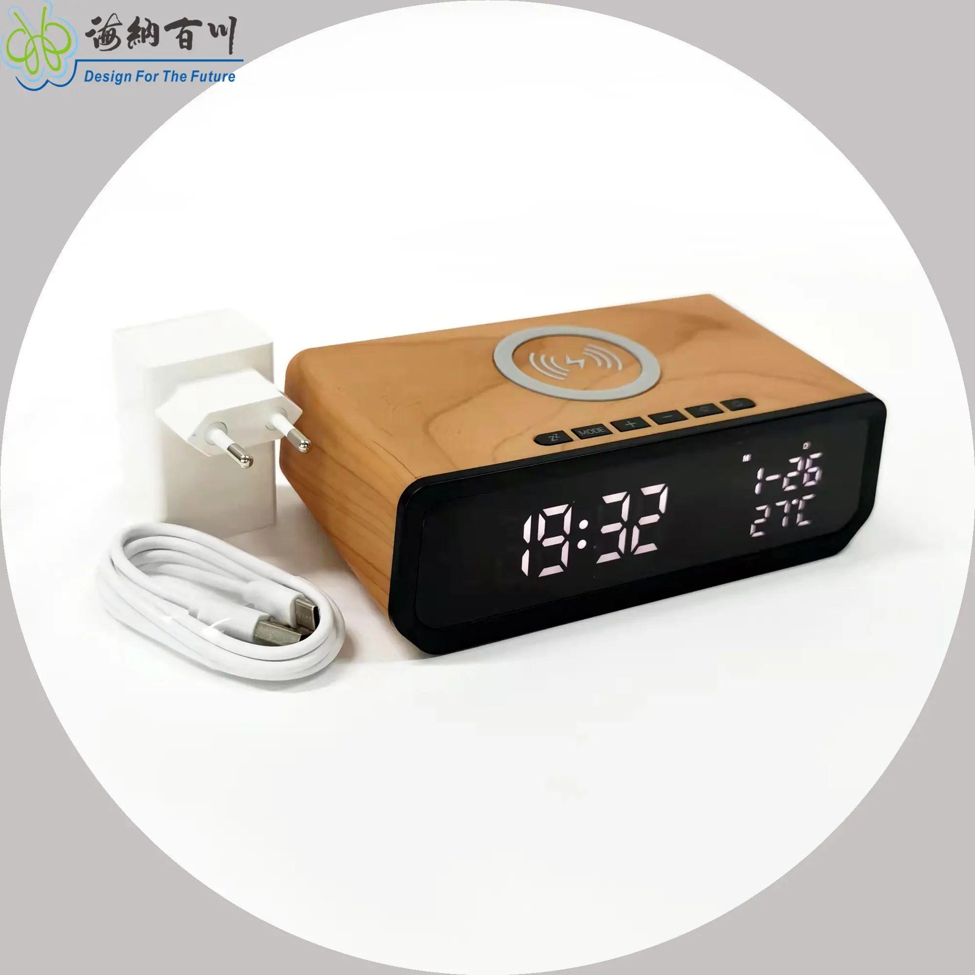 Table Clock with Qi 3.0 Charging, table clock with temperature and humidity, 10W wireless charging