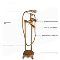 Mitigeur de douche sur pied au design classique avec robinet en céramique, double poignée, ensemble de douche à main pour baignoire/baignoire à pieds, finition brossée