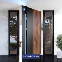 Puertas de Entrada de Seguridad Abatibles Personalizadas de Aluminio con Aspecto de Madera Impermeable RICHOCEAN con Luz Lateral de Doble Vidrio Templado