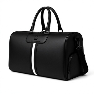 Bolsa de Viaje Clásica de Cuero Negro para Hombre, Bolsa de Deporte con Diseño de Rayas Blancas - Product Image 2