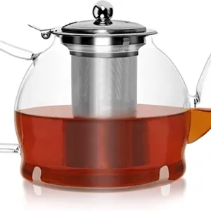 Venta al por mayor tetera eléctrica filtro-CMIK-TETERA de cristal con colador de té desmontable, de acero inoxidable, con colador de té