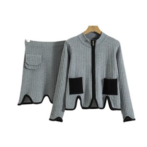 여성 패션 투피스 의상 프레피룩 니트 가디건 하이웨이스트 숏 스커트 가을 의상 - Product Image 5