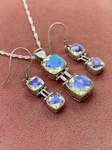 Ensemble pendentif et boucles d'oreilles en quartz naturel, argent sterling 925, bijoux minimalistes de luxe pour femmes, cadeau de fiançailles ou de mariage - Product Image 3