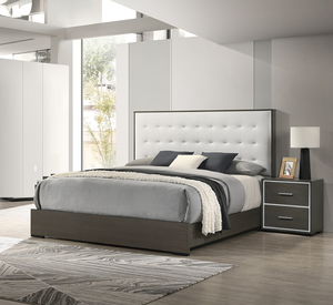 1pc Modern Adjustable Convertible Full <b>Size</b> Panel <b>Bed</b> Button Tufted Headboard Wood Upholstery Diamond Crystal Frame White Cream - Product Image 1