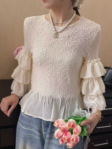 PY Summer New Arrival Vintage Eco-Friendly Casual Miyake Pleated <b>Top</b> Neck Ruffle Sleeve Plus Size Loose Blouse Bulk Clothing - Product Image 6