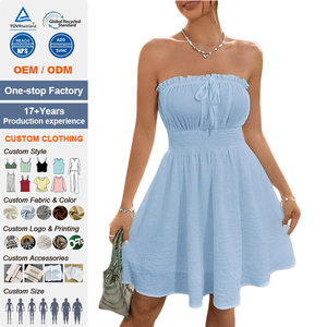 Minivestido estilo francés con hombros descubiertos para mujer, elegante y romántico, vestido ajustado, diseño de cintura delgada, informal, para vacaciones, playa - Product Image 1