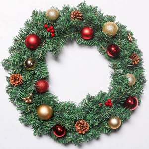 Nouvelle conception, vente chaude, couronne artificielle de luxe en PVC vert de 60 cm, décoration de maison pour les fêtes - Product Image 1