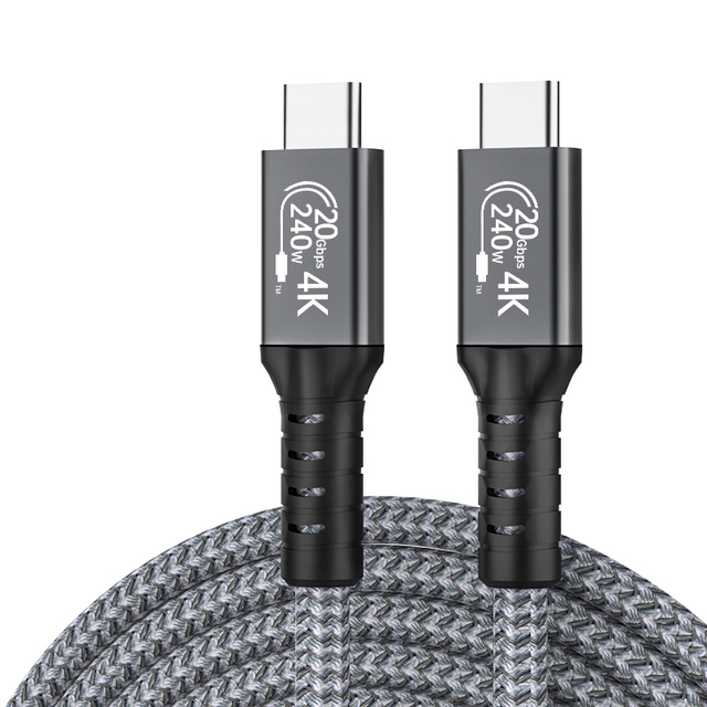 USB3.2 Thunderbolt 3 20Gbps PD 240W Braided Aluminium Alloy Fast Charging High Speed Cable for Computer Mobile Type-C Nylon PVC