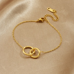 Double Ring Interlocking Pendant Chain Bracelet Gold Plated Geometric Unisex Jewelry - Product Image 2