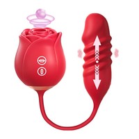 3-in-1 Rosen-Stoßvibrator für G-Punkt Erwachsenen-Sexspielzeug 10 Saugmodi Klitoris-Nippel-Stimulation Doppelendiger Analdildo