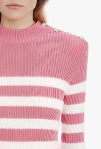 Bottoni dorati personalizzati da <span class=keywords><strong>donna</strong></span> decorati con maglione lavorato a <span class=keywords><strong>maglia</strong></span> a righe bianche e rosa - Product Image 4