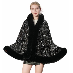 Capa de piel sintética brillante con lentejuelas para mujer, abrigo cálido sin mangas con frente abierto y efecto esponjoso para fiestas nocturnas en climas fríos - Product Image 2
