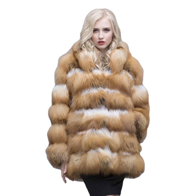 MWFur Fashion Real Fur Outwear Lady Natural Red Fox Fur Hooded Parka Fur Coats Lined Parka Winter Fashion Coats Women