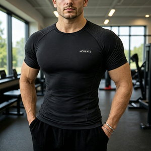 Custom OEM <b>Men</b> Gym T-<b>Shirt</b> 8038 Quick Dry Fitted Textured Athletic Workout <b>Compression</b> Short Sleeve Breathable Gym Tees - Product Image 1