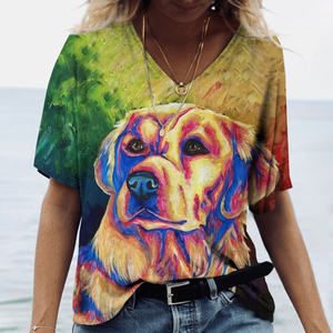 Tendance d'été à manches courtes Chien de dessin animé mignon T-shirt imprimé en 3D <span class=keywords><strong>Golden</strong></span> <span class=keywords><strong>Retriever</strong></span> Fashion Casual Women T-shirt Shirt Tee - Product Image 1