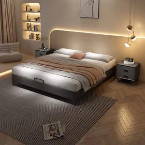 Lit plateforme moderne minimaliste en cuir et bois massif, taille double 1,8 m, style tatami bas avec rangement, pour petits appartements, sans tête de lit - Product Image 4