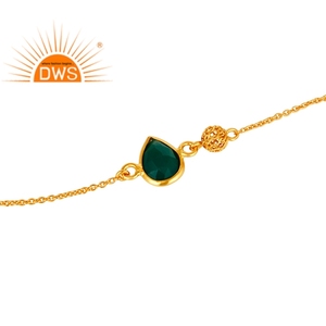 Bracelet pour femme en onyx vert naturel, plaqué or 14 carats, argent sterling, bijou cadeau pour fête, certifié pour la vente en gros - Product Image 2