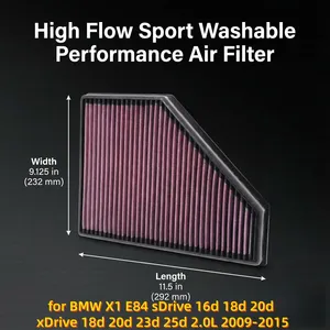 Filtro de Aire Deportivo Lavable de Alto Flujo para <span class=keywords><strong>BMW</strong></span> <span class=keywords><strong>X1</strong></span> E84 SDrive 16d <span class=keywords><strong>18d</strong></span> 20d <span class=keywords><strong>XDrive</strong></span> <span class=keywords><strong>18d</strong></span> 20d 23d 25d 2.0L 2009-2015 - Product Image 1
