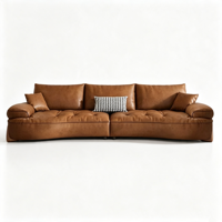 Vintage Braunes Italienisches Gerades Ledersofa Breiter Sitz Gepolstertes Ledersofa für Wohnzimmer Haushaltsmöbel