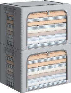 صناديق كبيرة قابلة للتكديس من الكتان والقطن بشعار مخصص ، صناديق قابلة للطي مع نافذة شفافة - Product Image 1