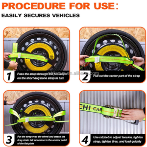 Kit de sangles d'arrimage à cliquet robustes à 8 points, 2 pouces, résistance à la rupture de 13 200 lb pour les roues de voiture et le remorquage de véhicules à plateau - Product Image 6