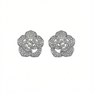 Pendientes de flor dorada con pedrería de cristal para mujer, joyería romántica de moda para boda, aleación de zinc con microincrustaciones - Product Image 1