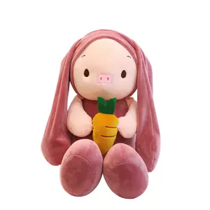 Paskalya dolması hayvan tavşan havuçlu yumuşak peluş oyuncaklar bahar dekor hediye çocuklar için domuz yavruları olarak gizlenmiş tavşan bebek