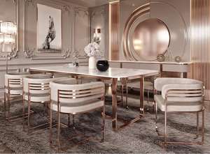 Современная роскошная мебель для ресторана, обеденные столы для дома, 8 мест, прямоугольная рама из нержавеющей стали, мраморный столик, обеденный стол, набор - Product Image 4