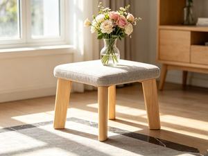 Otomana Moderna de Tela con Patas de Madera, Asiento Suave para Sala de Estar, Muebles para el Hogar, Estilo Escandinavo - Product Image 5