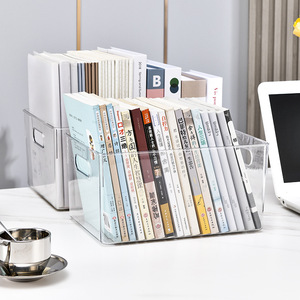 Transparent Book Storage Box Rectangle Desktop Organizer No Lid For Office Home Use 3 Sizes Solid Color Standing Type - Product Image 1