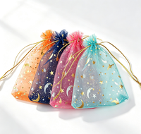 Mini sacs en Organza à cordon, 100 pièces, motif étoile de lune, couleurs mélangées, cadeaux de mariage de noël, pochettes à bijoux