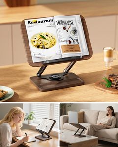 Support de livre pour la lecture, <span class=keywords><strong>porte</strong></span>-livre 360 °   Support de lecture rotatif avec fente pour stylo, pliable, avec pinces élastiques pour pages - Product Image 4