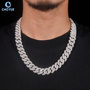 Collar para Hombre de 16mm con 3 Filas de Moissanita, Cadena Cubana, Chapado en Rodio, Plata Sólida 925, Joyería Hiphop Iced Out - Product Image 1
