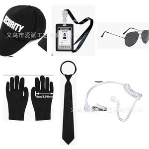 Conjunto de Disfraz de Agente Negro con Gafas, Corbata, Porta Tarjetas de Identificación y Auricular para Cosplay y Fiestas - Product Image 2