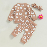 Ensemble de jogging gaufré personnalisé pour bébés et enfants doux et respirant en coton gaufré à imprimé floral pour vêtements d'été pour bébé