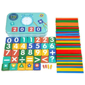 बहुक्रिया बच्चों के चुंबकीय डिजिटल घड़ी अंकगणित लकड़ी के खिलौने बालवाड़ी गणित गिनती स्टीकर खिलौने