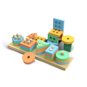 Gioco Educativo Montessori in Legno, Blocchi Geometrici Impilabili, Regalo per l'Apprendimento dei Bambini, Sviluppo delle Abilità Motorie Fini Prescolare - Product Image 1