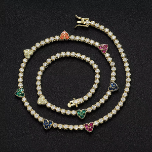 Color Small Love Tennis Chain Couple <b>Stacked</b> Copper Inlaid Zircon Heart Tennis <b>Bracelet</b> Tanjing Fashion Lijing Necklace - Product Image 3
