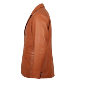 Blazer en cuir orange pour homme LEATHER TEX, coupe ajustée, revers cranté, fermeture à un bouton, respirant, pour un usage décontracté et formel - Product Image 2