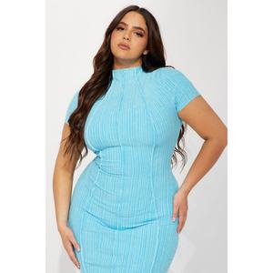 Vestido Casual de Punto para Mujer, Cuello Alto, Manga Corta, Acanalado, de Alta Calidad, Fabricante OEM - Product Image 5