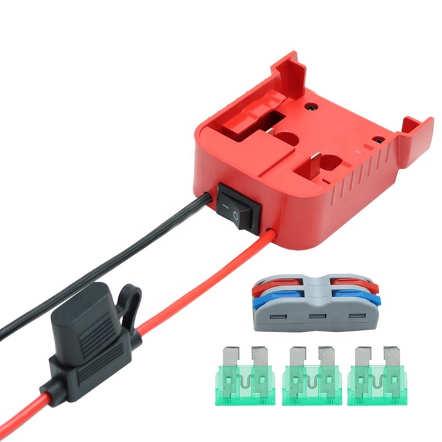 30 Amp 12AWG Power Wheel Lithium Ion Battery Adapter with 2 Pin Plug and Fuse Block Plastic Material for M18 Battery Adapter