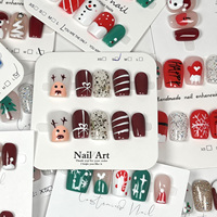 Faux ongles de Noël à presser en gros, faits à la main, forme cercueil moyenne, carrés, en acrylique 3D