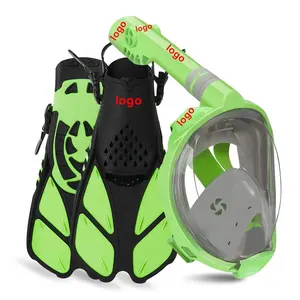SKTICシリコンスカートハードPCレンズシュノーケリングマスクとフィン水中シュノーケルギアコンボセットフルフェイスシュノーケルマスクセット子供用